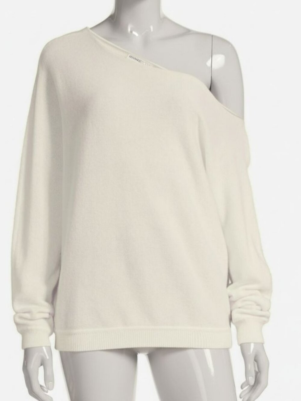 Minnie Rose Women Ivory Asymmetric Off-The-Shoulder Cashmere Top Size L